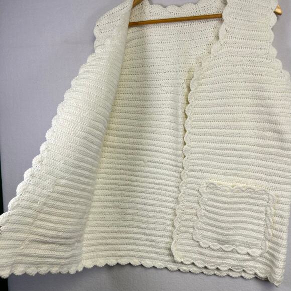 Woman's Crochet Knit White Sleeveless Cardigan - L/ XL Cottagecore‎ Boho Vintage - Picture 5 of 8